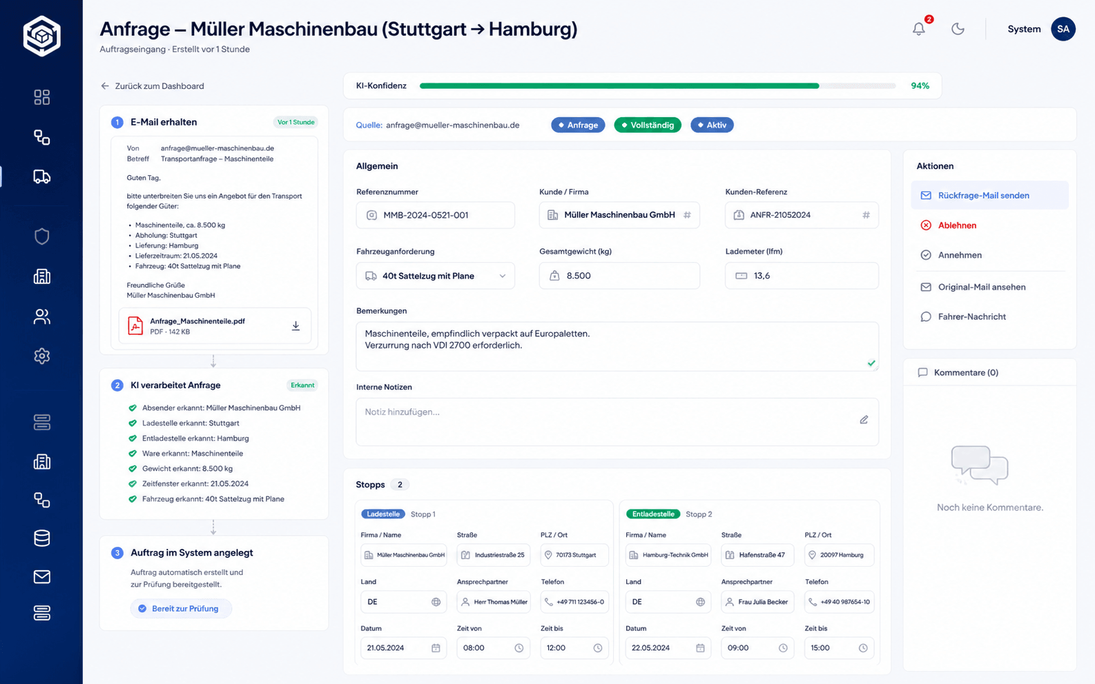 Automatisierte Auftragserfassung aus E-Mails